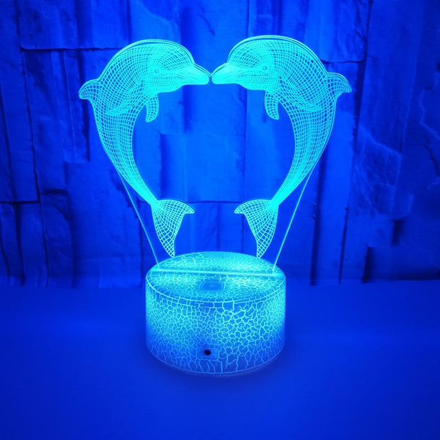 Boutique Customized Gift Box With Colorful 3D Dolphin Light 3D LightIllusionLight LED Light 3D Touch Small TableLamp